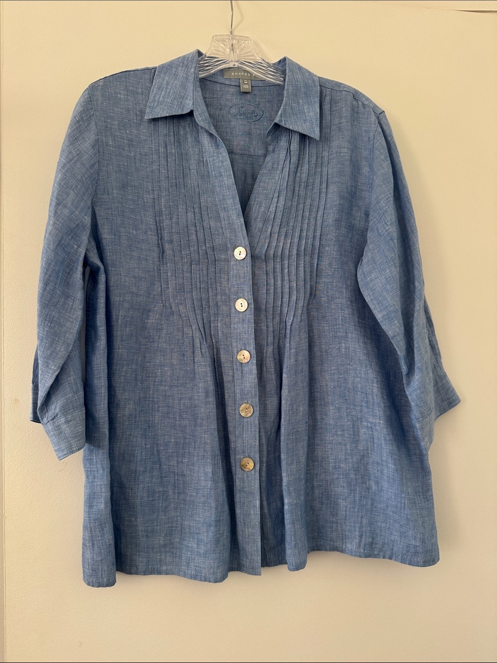 Foxcroft Blue Pintuck Button-Front Shirt